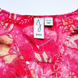 5/$50 Joie Chiffon Pink Floral Button-Up Peasant Top V-Neck Short Sleeve Blouse